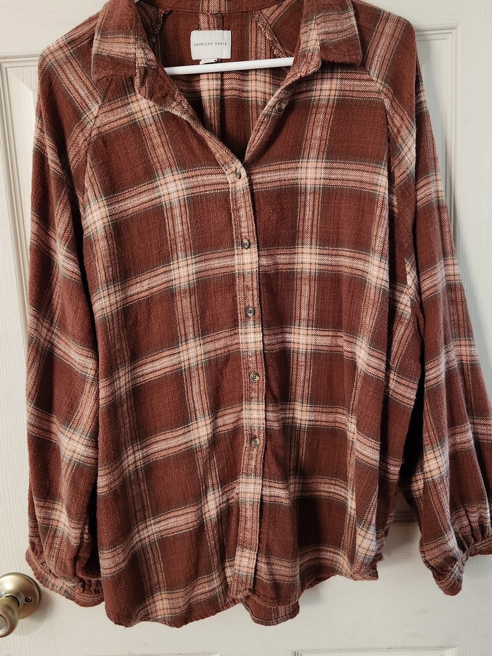 American Eagle Outfitters Brown Plaid Button-Down Shirt